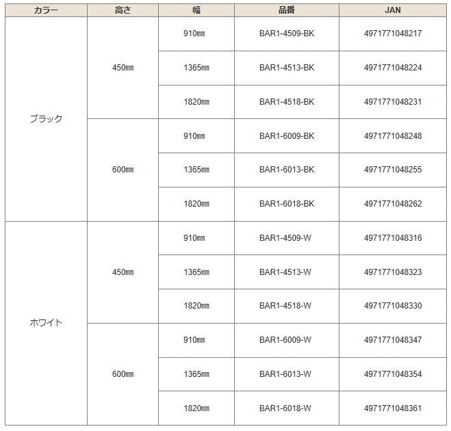 川口技研 室内用ホスクリーンBAR型 BAR1-4509-BK