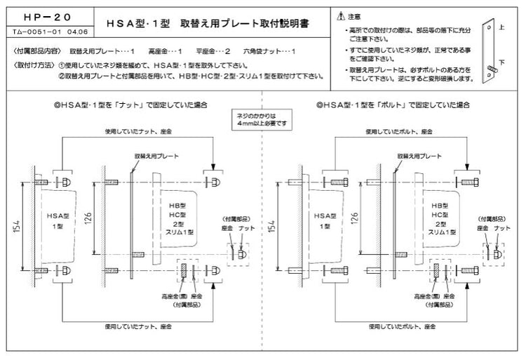 川口技研　腰壁用ホスクリーン　腰壁用取付パーツ　HP-20